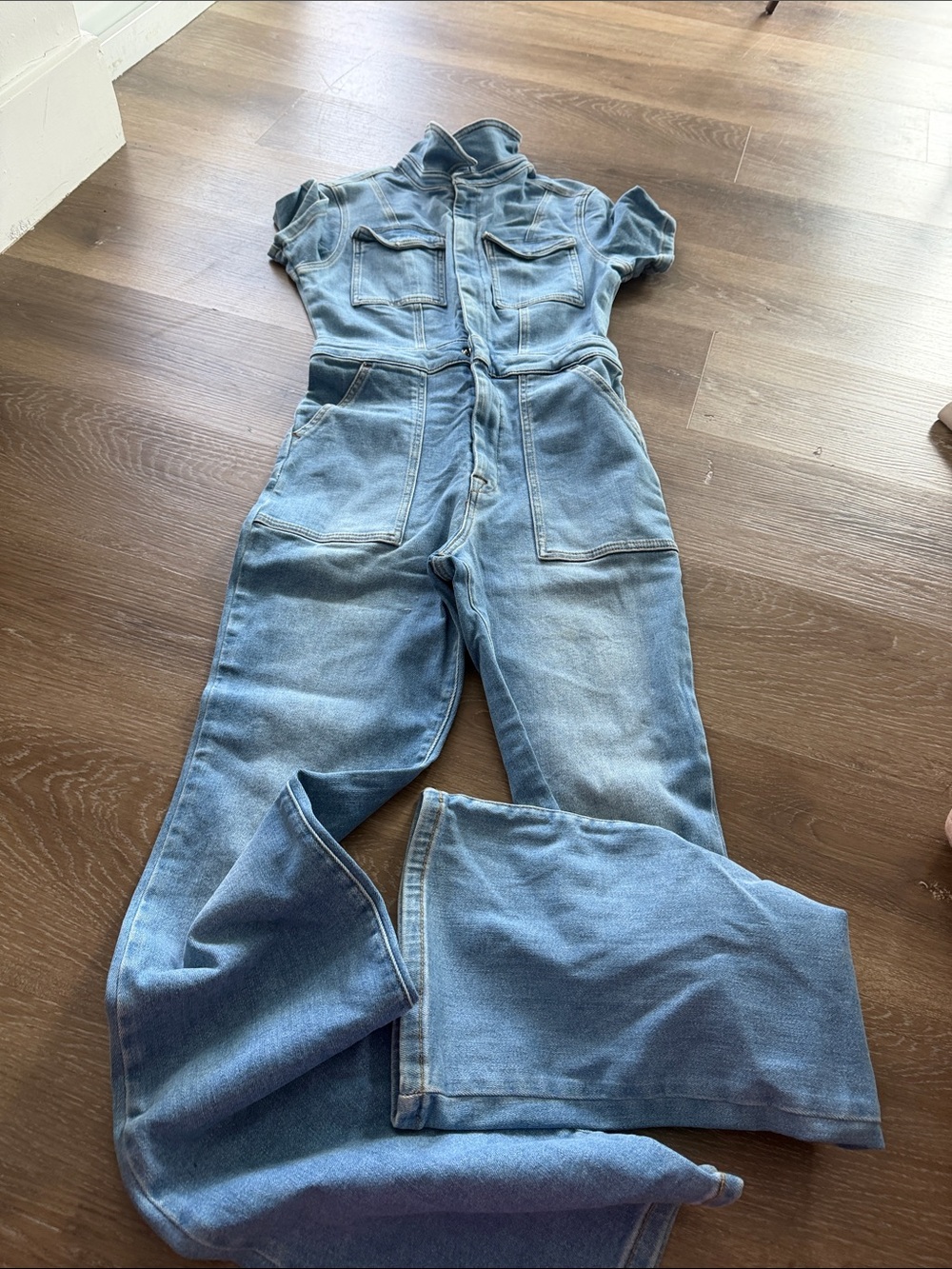 Zara Light Blue Denim Utility Jumpsuit